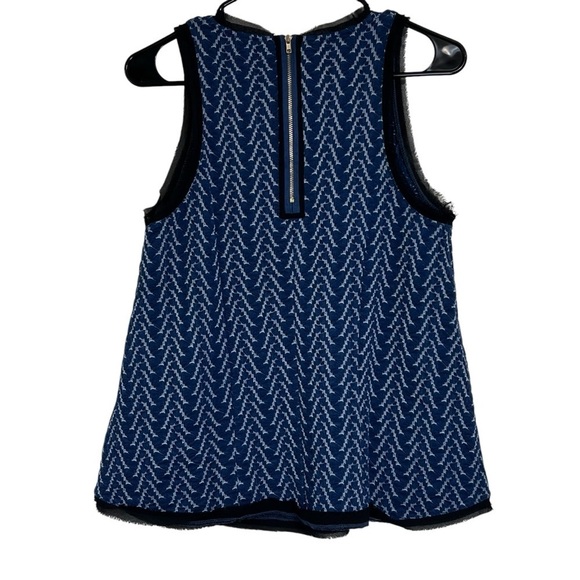Anthropologie Postmark Sleeveless Blouse Blue Textured Black Trim Quilted Small - Picture 3 of 11